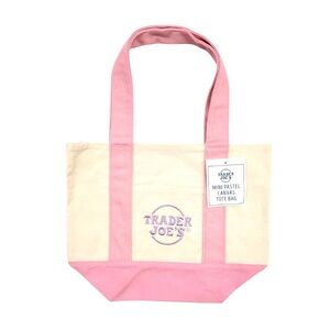 New Trader Joe’s Mini Canvas Tote Bag, Pastel. Pink/Cream Color. New With Tag.